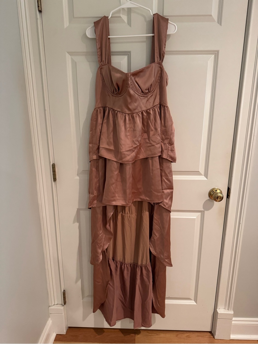 Dusty Rose Tiered Satin High-Low Dress